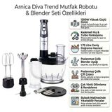 Arnica GH21801 Diva Trend Pro 1200W Rendeli Doğrayıcı Blender Seti 1.75L Geniş Hazne Paslanmaz Çelik Bıçak Gümüş