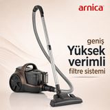 Arnica Mika Torbasız Elektrikli Süpürge Kahverengi | 750W Yüksek Emiş Gücü, Hepa Filtre, 2.5 L Toz Haznesi, Sessiz Çalışma - KAHVERENGİ