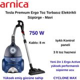 Arnica Tesla Ergo Active ET14340 750 W Toz Torbasız Elektrikli Süpürge Mavi + Hassas Mutfak Tartısı Hediye - 750 watt