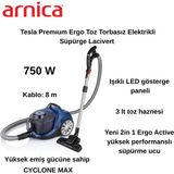 Arnica Tesla Premıum Ergo Toz Torbasız Elektrikli Süpürge Lacivert - Mavi - 750 Watt