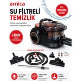 Arnica Turbo Başlıklı Su Filtreli ve Yüksek Performanslı Elektrikli Süpürge Rose 2400 W Motor Gücüne Sahip Elektronik Emiş Ayarlı Sessiz Tekerlekli Cihaz - Renk