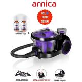 Arnica Turbo Başlıklı Yüksek Performanslı Emiş Gücü Su Filtreli Süpürge 2400W - Hepa Filtre + Mutfak Tartısı - Mor