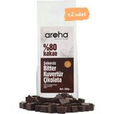 Aroha %80 Kakao Şekersiz Bitter Kuvertür Çikolata Stevialı 2'li Paket (500 G x 2 Adet) - 1 kg