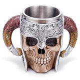Arola Paslanmaz Çelik Çift Saplı Korna Kafatası Bira Fincanı, Viking Savaşçı Kafatası Kupa Tankard, Kahve/İçecek/Meyve Suyu için Ortaçağ Kafatası Bardak Takımı 480 ml.