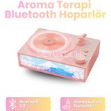 Aroma Terapi Bluetooth Hoparlör Nostalji Plak Görünüml 3D Ses Dalgası Işıklı Aroma Difüzörü - Pembe