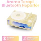 Aroma Terapi Bluetooth Hoparlör Nostalji Plak Görünümlü 3D Ses Dalgası Işıklı Aroma Difüzörü - Sarı