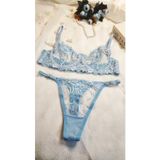 Arona Mavi Çiçek Fransız Bralet Dantelli Brode Seksi Sütyen Takım
