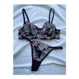 Arona Mavi Çiçek İşlemeli Bralet Takım
