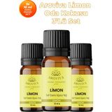 Aroviva Limon Oda Kokusu 3'lü Set- Doğal Esansiyel Uçucu Yağ, Difüzör Esansı, Buhurdanlık Yağı - Yoğun Esans