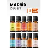 Aroviva Madrid 10’lu Oda Kokusu Seti – Buhurdanlık Yağı, Difüzör Esansı ve Esansiyel Uçucu Yağ (10ML x 10) - Çok Renkli - Yoğun Esans