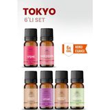 Aroviva Tokyo 6’lı Oda Kokusu Seti – Buhurdanlık Yağı, Difüzör Esansı ve Esansiyel Uçucu Yağ (10ML x 6) - Çok Renkli - Yoğun Esans
