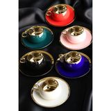 Arow 6 Kişilik Renkli Gold Fincan Takımı 12 Parça 1. Sınıf Porselen Şık Tasarım TR-1610