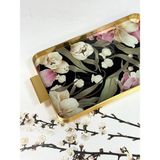 Arow Metal Çerçeveli Cam Tepsi Çiçek Desen 24/40 cm