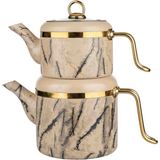 Arow Oolong Granit Çaydanlık Takımı - Kahve - TR-4443-K - Krem Rengi - Kahverengi