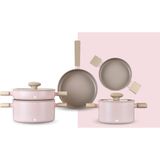 Arow Prochef Cooker Kristal Kaplama 8 Parça Tencere Seti-Pembe