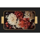 Arow Tepsi Metal Cam Desenli Siyah Kırmızı 24X40 cm Gold TR-1204