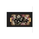 Arow Tepsi Metal Cam Desenli Siyah Pembe 24X40 cm Gold TR-1203