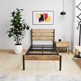 Arowana Tek Kişilik Karyola Ferforfe Metal Ahşap - Siyah - 90 x 200 cm