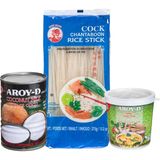 Aroy-D Hindistan Cevizi Sütü 400 ml - Yeşil Köri Ezmesi 400 gr - Pirinç Çubuğu 3 mm - 375 gr - 1 Paket