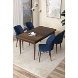 Arp Serisi 70x110 Sabit Mutfak Masası Takımı Barok Desen Masa 4 Lacivert Sandalye