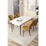 Arp Serisi 70x110 Sabit Mutfak Masası Takımı Beyaz Ceviz Masa 4 Cappucino Sandalye