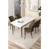 Arp Serisi 70x110 Sabit Mutfak Masası Takımı Beyaz Ceviz Masa 4 Kahverengi Sandalye