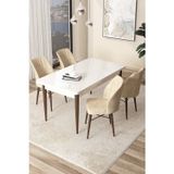 Arp Serisi 70x110 Sabit Mutfak Masası Takımı Beyaz Ceviz Masa 4 Krem Sandalye