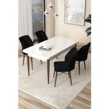 Arp Serisi 70x110 Sabit Mutfak Masası Takımı Beyaz Ceviz Masa 4 Siyah Sandalye