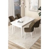 Arp Serisi 70x110 Sabit Mutfak Masası Takımı Beyaz Masa 4 Kahverengi Sandalye