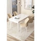 Arp Serisi 70x110 Sabit Mutfak Masası Takımı Beyaz Masa 4 Krem Sandalye