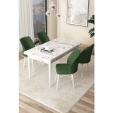 Arp Serisi 70x110 Sabit Mutfak Masası Takımı Beyaz Mermer Desen Masa 4 Haki Yeşil Sandalye