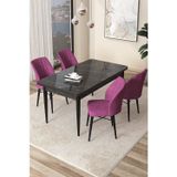 Arp Serisi 70x110 Sabit Mutfak Masası Takımı Siyah Mermer Desen Masa 4 Mor Sandalye