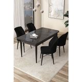 Arp Serisi 70x110 Sabit Mutfak Masası Takımı Siyah Mermer Desen Masa 4 Siyah Sandalye