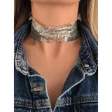 Arpa Pul Payet Zırh Metal Geniş Model Gümüş Choker Kolye