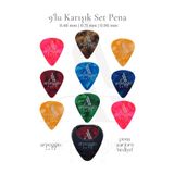 arpeggio ARTE 9’lu Gitar Pena Seti | Selüloid | 0.46 - 0.71 - 0.96 mm | Karışık Renk | Pena Şarjörü Hediye!