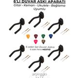 Arpeggio Arte Gitar Duvar Askı Aparatı Seti | 6 Adet Set | Vidalı, Süngerli Tutucu | Keman & Ukulele & Saz & Ud Uyumlu | - 6'lı Set