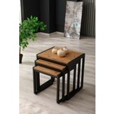 Arpelia Üçlü Zeyna Zigon Sehpa 50x40x52/45x40x46/40x40x40 (Antrasit - Atlantik Çam)