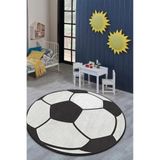 Arrosa Home Dijital Baskı Yıkanabilir Kaymaz Taban Siyah Beyaz Futbol Topu Halı Çocuk Odası Halısı