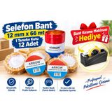 Arrow Şeffaf Selefon Bant 12 mm x 66 mt 1 Kutu 12 Adet Para Bandı ( Bant Makinesi Hediye)