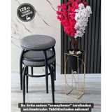 Ars 2 Adet Demir Ayaklı Tabure, Siyah Ayaklı Kumaş Tabure,mutfak Tabure, Tabure, Oturak, Balkon Taburesi, Sandalye - Gri - Siyah
