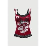 ARS Butik Bordo Gotik Coquette Love Dantel Detaylı Y2K Askılı Crop Body