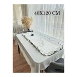 ARS DT Biyeli Görünümlü Fırfırlı Beyaz Keten RUNNER Şık Dekoratif 40X120 cm