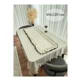 ARS DT Kahverengi Biyeli Görünümlü Fırfırlı Krem Keten RUNNER Şık Dekoratif 40X120CM