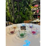 ARS Home Decor Özel Tasarım Bardağı Renkli 6 Kişilik 12 Parça Kahve, Çay Fincanı Takımı, Cam Fincan - Altın - Yeşil - Renkli - 100 ml
