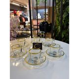 ARS Home Decor Özel Tasarım Gold Yaldızlı 6 Kişilik 12 Parça Kahve, Çay Fincanı Takımı, Cam Fincan, Modern,sunumluk - 142 ml