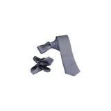 ars magic box Özel Kumaş ve Dokuma Tarzı Kuş Gözülü İtalyan Kesim Kravat ve Mendil Seti, 5.5 cm Eninde, 87 Renk Seçeneği (Füme)