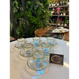 Ars Özel Tasarım Gold Yaldızlı 6 Kişilik 12 Parça Kahve, Çay Fincanı Espresso Takımı, Cam Fincan, Modern - Altın