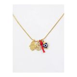 Arsaley Collection Hamsa Kalpli Nazar Boncuğu Ve Taşlı Harf Charm Çelik Zincirli Kişiye Özel 45 Cm Kadın Kolye