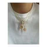 Arsaley Collection Kare Plaka, Deniz Salyangozu Ve Kutup Yıldızı Charm Altın Kaplama Zincirli Gold Kadın Kolye (45 Cm)