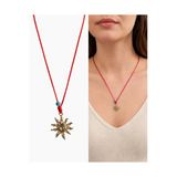 Arsaley Collection Kırmızı İp Güneş Charm Mavi Boncuklu Kadın Kolye